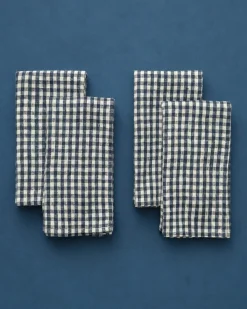 Gingham Check Linen Napkins (Set of 4)