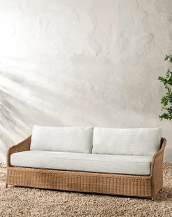 Haviland Outdoor Sofa with Perennials Taupe Stripe 88"