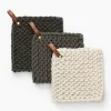 Leather Handled Crochet Pot Holder (Set of 3)